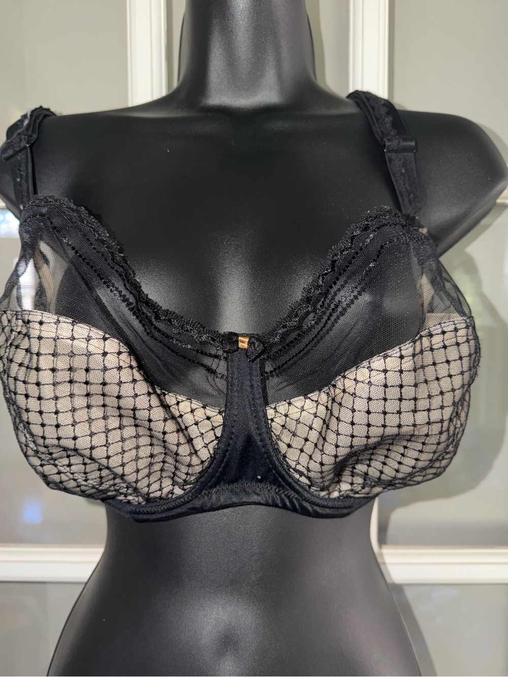 Samanta Perla Sheer Black Net Overlay Bra with Nude Cups 70J 32K